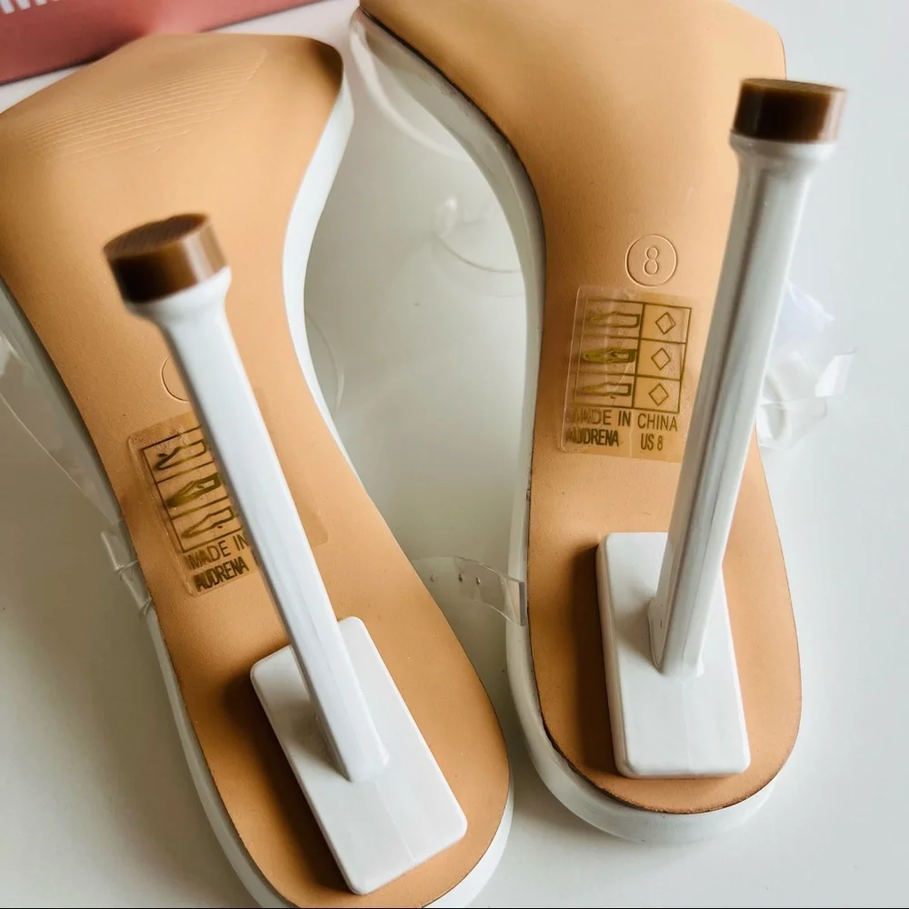 Miss Lola Audrena White Clear Strappy Heels Sandal New US 8 - Picture 7 of 9